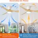 TALOYA 52 inch Ceiling Fans with Lights and Remote, Flush Mount Low Profile Ceiling Fan with Reversible DC Motor ABS Blades for Bedroom Living Room Kitchen Light Oak Finish