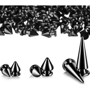 170 Pieces Multiple Sizes Cone Spikes Screwback Studs Rivets Large Medium Small Metal Tree Spikes Studs for Punk Style Clothing Accessories DIY Craft Decoration (Black)