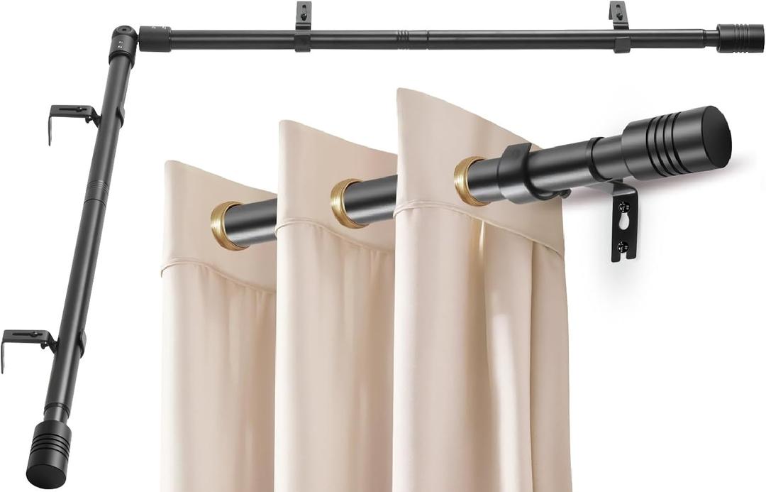 Creatyi 1 Inch Corner Curtain Rods for Windows,Heavy Duty 32-72 Inch Corner Curtain Rod Corner Window Curtain Rod for Bedroom Living Room Kitchen Study Office (Black)