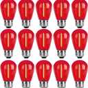 15 Pcs Christmas Colored LED String Light Bulbs Plastic Waterproof S14 Replacement Bulbs E26 Base 1 Watt LED Bulb for Indoor Outdoor String Lights Christmas Decoration(Red)