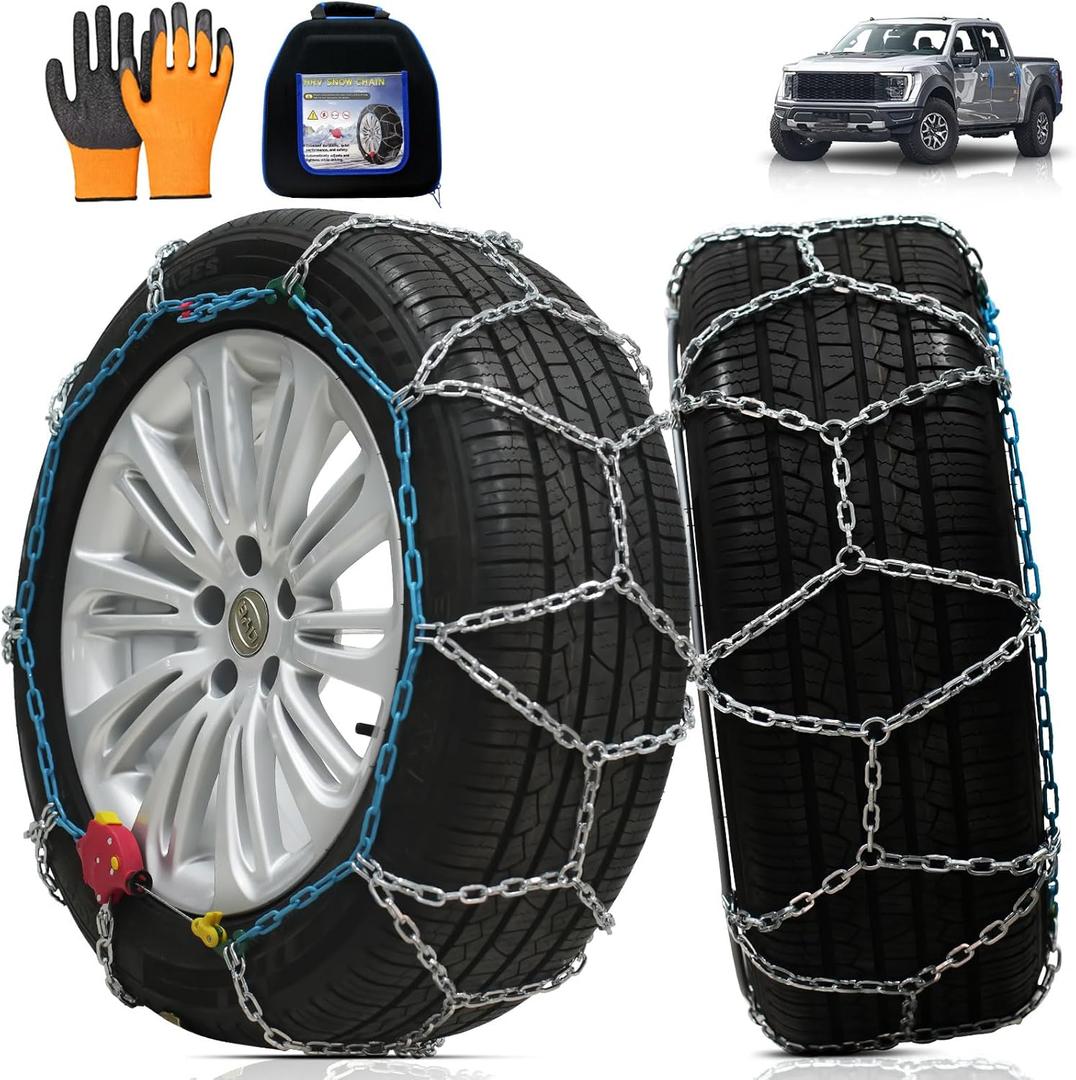 Heavy Duty AutoFixing Snow Chains Tire Chains for Light Truck, SUV & Pickup, Self-Tightening Design for Easy Installation, Titanium Alloy for Superior Durability,Set of 2(HRV-245,Auto-Trac)