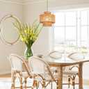 Rattan Pendant Light Fixture Boho Hanging Light Woven Rattan Ceiling Light Adjustable Basket Light Fixture for Kitchen Island Hallway Bedroom Dinning Table Nursery Light