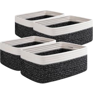 OIAHOMY 4 Pack Storage Baskets for Organizing, Small Bins for Shelves, Cute Decorative Storage Bins, Organizer Baskets for Gifts Empty, 11.8''Lx7.8''Wx4.7''H, Black/White