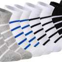 Athletic Ankle Socks, 4 Pairs, Striped Pattern, Gray White Black lue, Low Cut