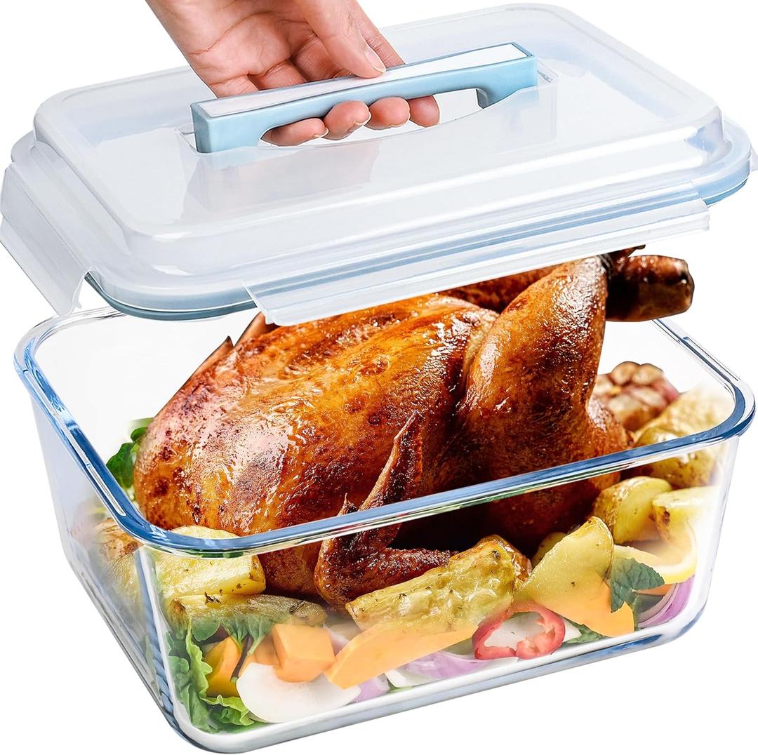 LOVYANXUE 190oz / 24Cup Extra Large Glass Storage Containers with Lids, Glass Bread Box Airtight Bread Container, Ideal Food Storage Containers, Roasting Turkey/Chicken/Cookie, Oven&Dishwasher Safe