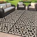 SAND MINE Reversible Mats, Plastic Straw Rug, Modern Area Rug, Large Floor Mat and Rug for Outdoors, RV, Patio, Backyard, Deck, Picnic, Beach, Camping, Trailer, Black & Beige, 5' x 8'