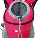 Fhiny Dog Carrier Backpack, Comfortable Doggy Front Backpack Pet Puppy Carrier Travel Pack with Breathable Head Out Design and Padded Shoulder for Walking Biking Hiking Camping (Medium: 5-8lbs, Rose)