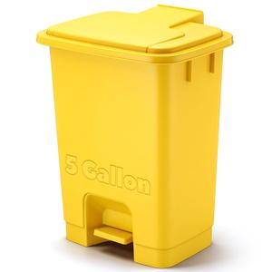 1 Pcs 5 Gallon Yellow Step on Trash Can Hands-Free Waste Bin with Odor Control Lid Touchless Sanitary Use Garbage Can for Lab Dental Home Clinic Office