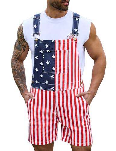Odefou Bib Overalls for Men Shorts Romper Festival Jumpsuits Fashion Coveralls(Flag Print,4XL)