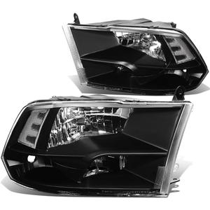 DNA Motoring HL-OH-DR09QUA-BK-CL1 Black Housing Headlights Replacement Compatible with 10-18 Ram 1500-5500, Fit Dual or Quad Headlight Models