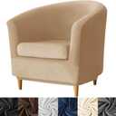 HFCNMY 2 Piece Club Chair Slipcover,Stretch Velvet Barrel Chair Covers Soft Tub Chair Slipcover Washable Armchair Cover with Elastic Bottom Khaki
