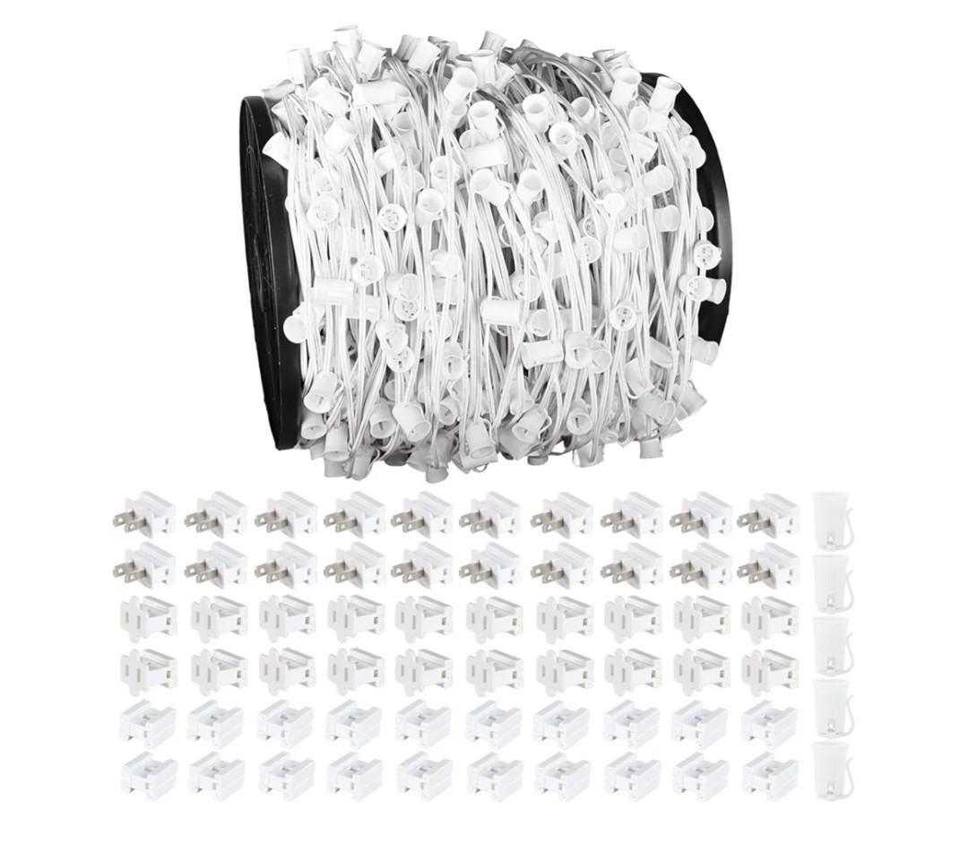 1000FT C9 Light String, E17 Socket 12" Spacing, C9 Christmas Stringer Outdoor Black Stringer for Wedding Patio Event Lighting Decor, White Wire