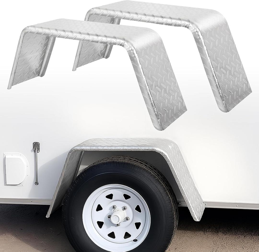 Square Trailer Fenders for 14"-16" Wheels Fits Utility, Boat, Cargo Trailers 16 Gauge Diamond Plate Steel 32"x13"x9", Heavy Duty Trailer Fenders Single Axle