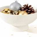 White Ceramic 8 Inch Small Decorative Bowl Fruit Bowl for Kitchen Counter Modern Pedestal Footed Centerpiece Bowl for Coffee Table & Home Decor Fall Catch-All Bowl for Key, Candy