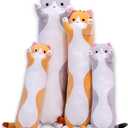 Cute Cat Plush Long Body Pillow Cuddle Cartoon Stuffed Animals Cat Plushie Soft Doll Pillows Gifts for Kids Girls (Gray, 19 Inches), 1 Count
