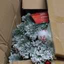 DDHS Small Flocked Christmas Tree,4ft Prelit Tabletop Christmas Tree, with 100 Lights, Ornaments Balls, Pine Cones Red Berries, Easy to Assemble Perfect for Holiday Christmas Home Decor