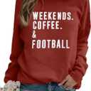 EGELEXY Football Game Day Sweatshirts Weekends Coffee and Football Sweatshirt Women Football Mom Crewneck Pullover (Brown, M)