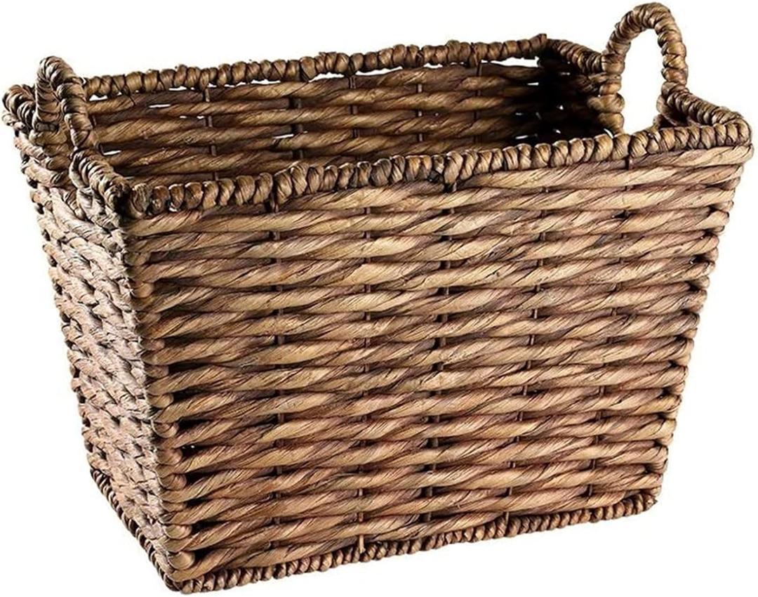 Laundry Baskets, Storage Basket Rattan Wicker Hand-Woven Trunk or Laundry Storage Basket Toy Chest with Handles Trash Can Flower Pot Woven Uncovered Trash Woven Laundry Basket