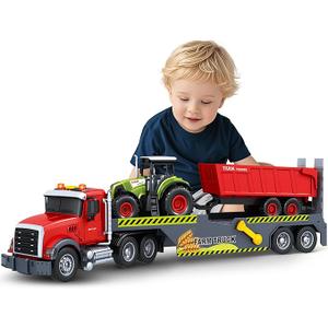 SpringFlower 21“ Extra Large Truck Toy, 3 4 5 6 Boys Toys with Tractors and Dump Truck, 3 in 1 Vehicle Toy with Sounds & Lights, Christmas Birthday Gift Kids Boy Toddlers Age 3 4 5 6 7