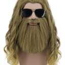 Karlery Men Long Curly Golden Brown Beard Wig Anime Costume Wig for Halloween Cosplay Party