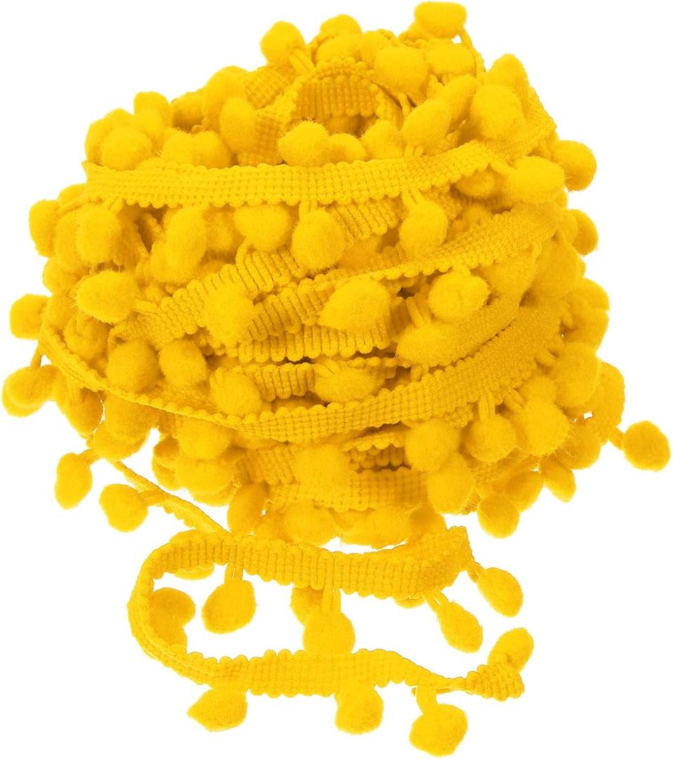uxcell 20 Yards Pom Pom Ball Fringe Trim, Ribbon Sewing Accessory DIY Crafts for Home Curtain Clothes Pillow Decoration (8mm, Dark Yellow)