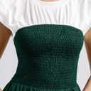 Wenrine Womens Casual Summer Midi Dress Smocked Cap Sleeve Crew Neck Color Block A Line Flowy Beach Dresses (Green, L)