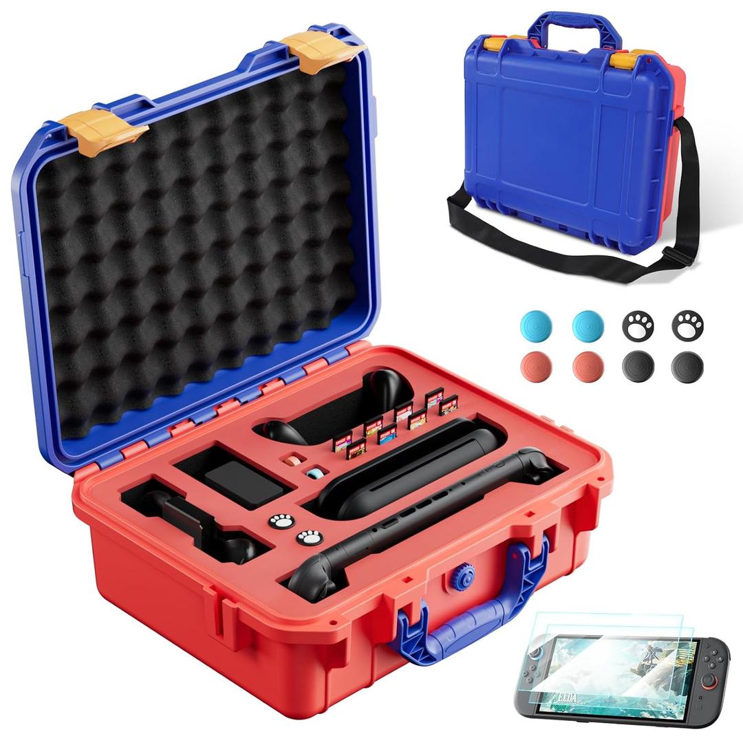 TanReginal Hard Carrying Case for Nintendoo Switch 2 , Portable Switch 2 Protective Case for Nintendoo Switch 2 Console and Accessories All In One PlaceClassic Red-BlueCompact Internal Structure