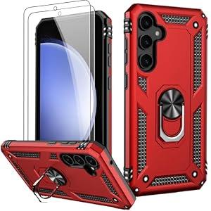 LUMARKE for Galaxy S23 FE Case with Screen Protector,Pass 16ft. Drop Tested Military Grade Protective Phone Cover with Magnetic Ring Kickstand Compatible with Car Mount Holder Red