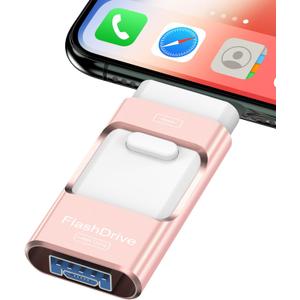 Flash Drive for iPhone 128GB, Photo Stick Thumb Drive USB Stick High Speed Transfer USB Drives External Storage Memory Expansion for iPhone/iPad/PC/Laptop (Pink)