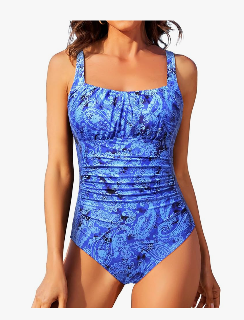 Aqua Eve One Piece Bathing Suit for Women Tummy Control Swimsuit Slimming Vintage Swimwear, Size XL