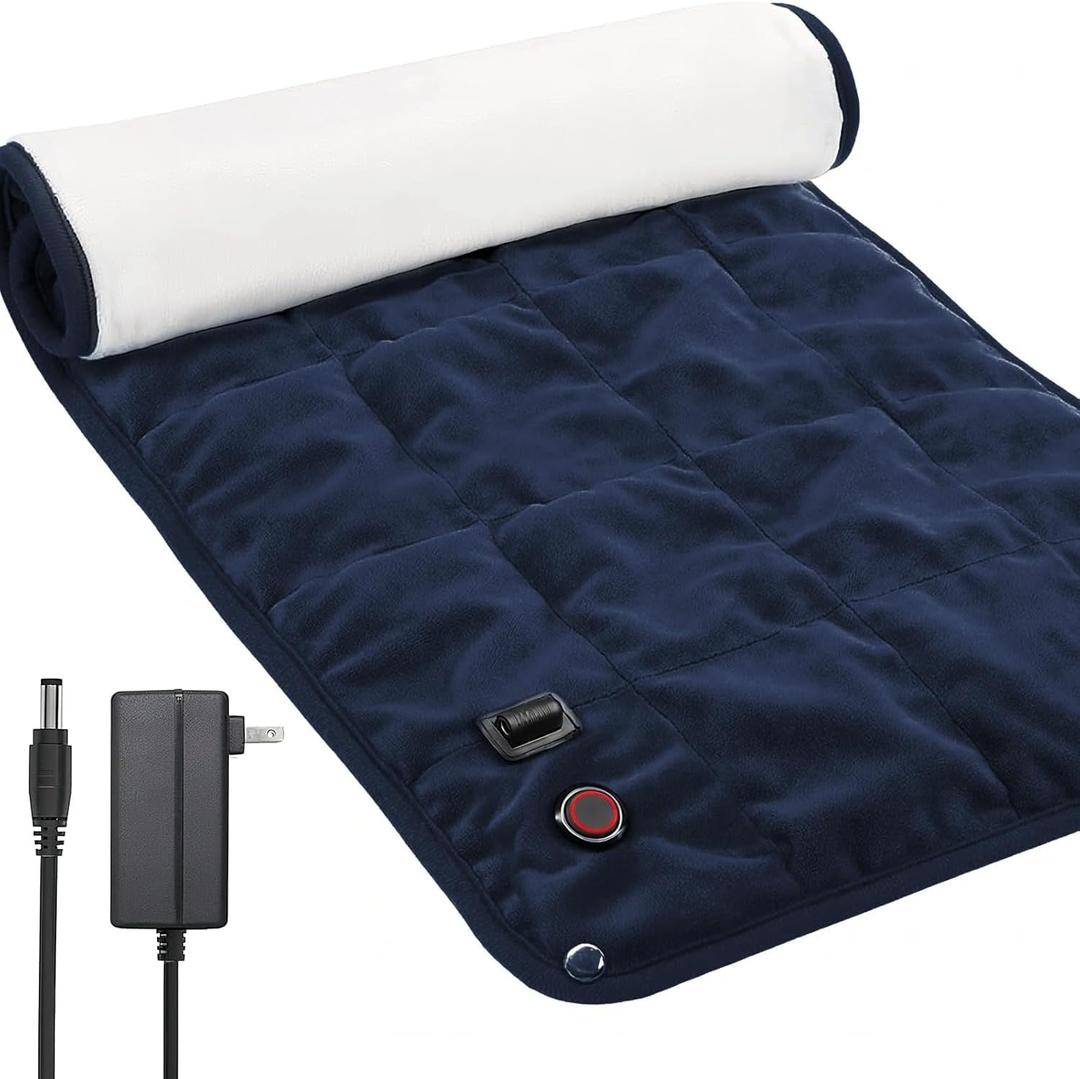 OKK Weighted Heating Pad, Heating Pad for Back Pain Relief, 33"x17" Extra Large Full Body Portable Weighted Heated Pad for Cramps Neck Shoulder, 2lb, 3 Heat Settings, 3 Hours Auto Off Heat Pad (Dark Blue)