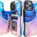 HAOPINSH for iPhone 14 Pro Max Wallet Case with Card Holder, Blue Purple Marble Pattern Back Flip Folio PU Leather Kickstand Card Slots Case for Women Girls, Double Magnetic Clasp Cover 6.7"