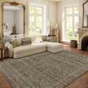 Machine Washable Rugs for Living Room: 6x9 Area Rugs Boho Vintage Rugs Stain Resistant Non Slip Low Pile Soft Lightweight Carpet for Bedroom Kitchen Dining Room Nursery Kids Room Farmhouse (Dark Green Brown)