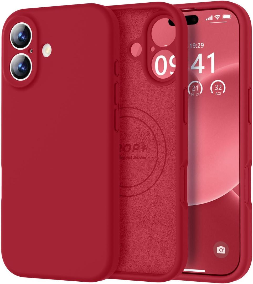 Vooii Magnetic for iPhone 17 Case, Compatible with Magsafe (Premium Liquid Silicone) (Integrated Camera Control Button) Full Body Protective Anti-Scratch Microfiber Lining 6.3", Red