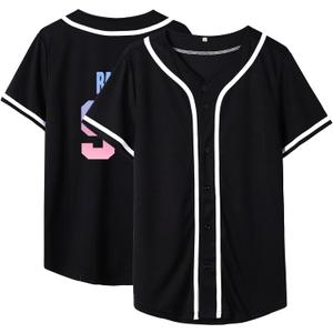 Dolpind Baseball Jersey Men Women Button Down Baseball Shirt Plain Casual Blank Jersey Softball Fan Team Sport Uniforms (Black, XXL)