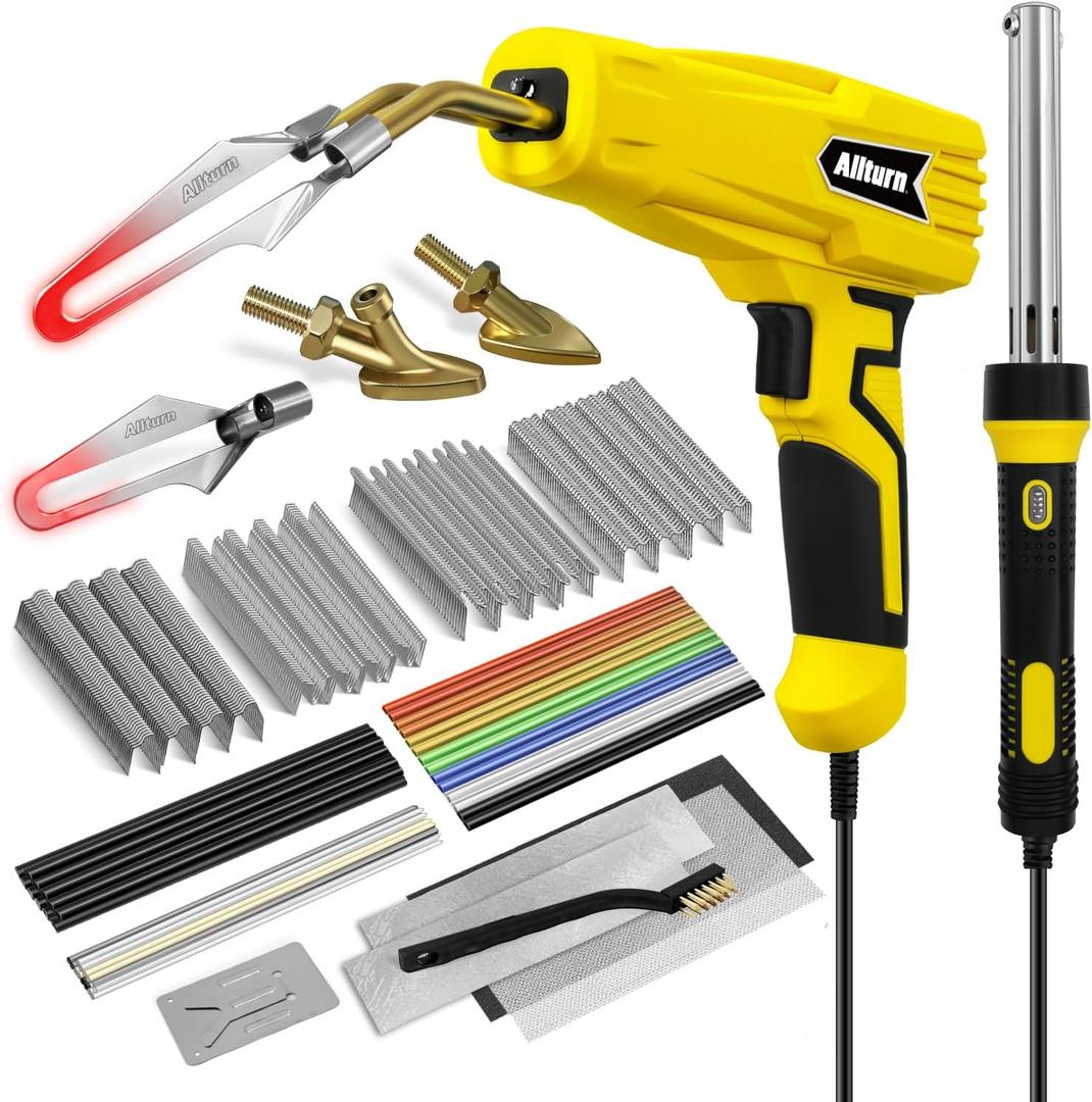 Allturn Plastic Welder,Plastic Welding Kit 3 in 1,Plastic Repair Welder Kit,1000pcs Plastic Welding Staples,Plastic Welding Rods Kit,Repair for Most Thermoset Plastics,Yellow