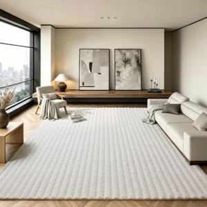 White Rabbit Striped Plush Rug 8'x10', Fluffy Shaggy Area Rug for Nursery & Kids Room, Faux Fur Carpet for Girls Bedroom, Living Room, Teen Decor, White, 8' x 10' (Rectangular)