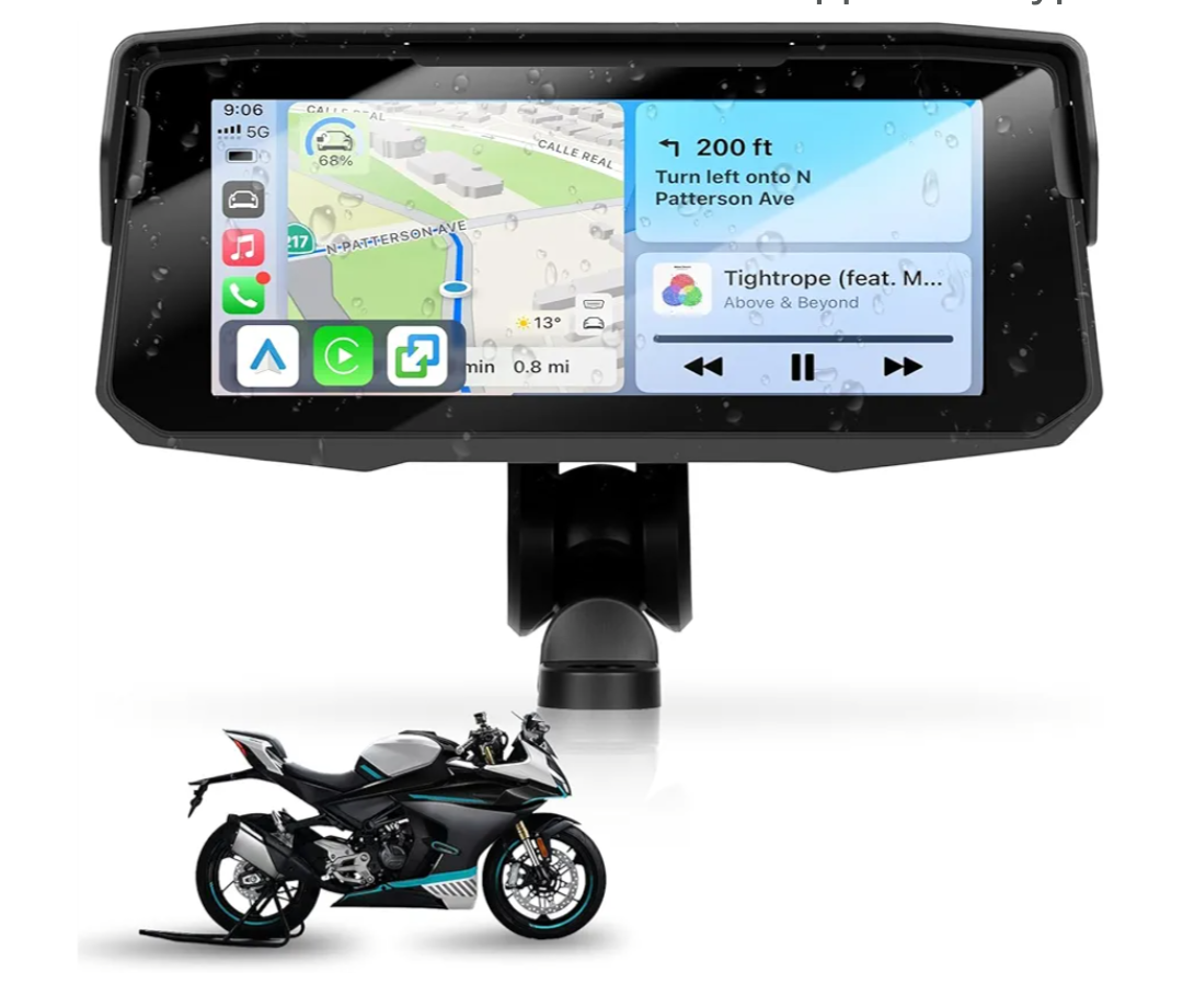 Motorcycle Carplay Screen GPS Navigation System with Wireless Carplay and Android Auto, Portable Car Play for Moto Waterproof 6.86 inch HD Touch Screen with Bluetooth Mirror Link Support TF Type