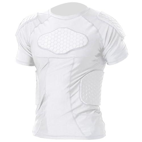 MK MOSSE KARNE Mens Padded Compression Shirt Football Rib Protectors 6-Football Pads Chest Protector Padded Shirt Protective Gear for Football Baseball Basketball, L, White
