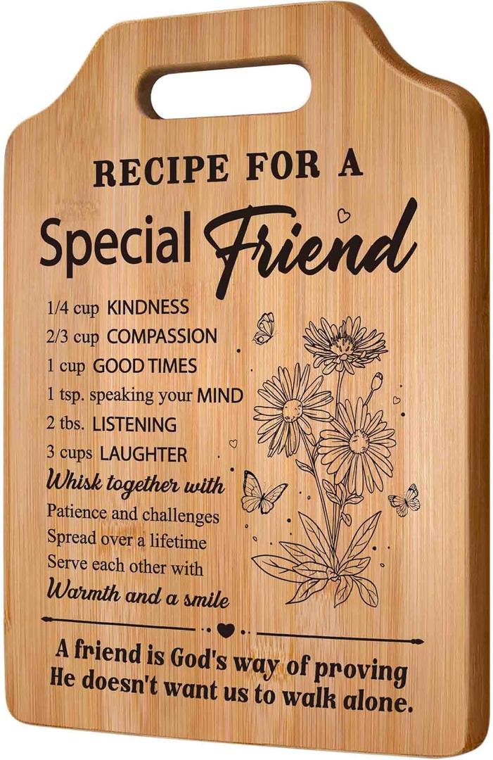 Friend Gifts for Women, Best Friend Birthday Gifts for Women, Recipe Cutting Board for Bestie, Bff, Friendship Christmas Birthday Present for Woman