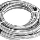12FT Fuel Line 6AN Braided Oil Stainless Steel Fuel Hose W/ 6 Pcs AN6 Hose Compatible for Kit (Silver + 6pcs)