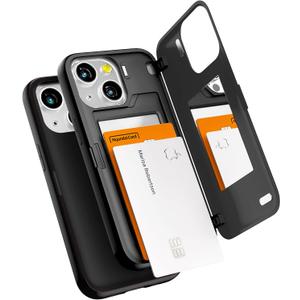 GOOSPERY Magnetic Door Bumper Compatible with iPhone 13 Mini Case, Card Holder Wallet Easy Magnet Auto Closing Protective Dual Layer Sturdy Phone Back Cover - Black