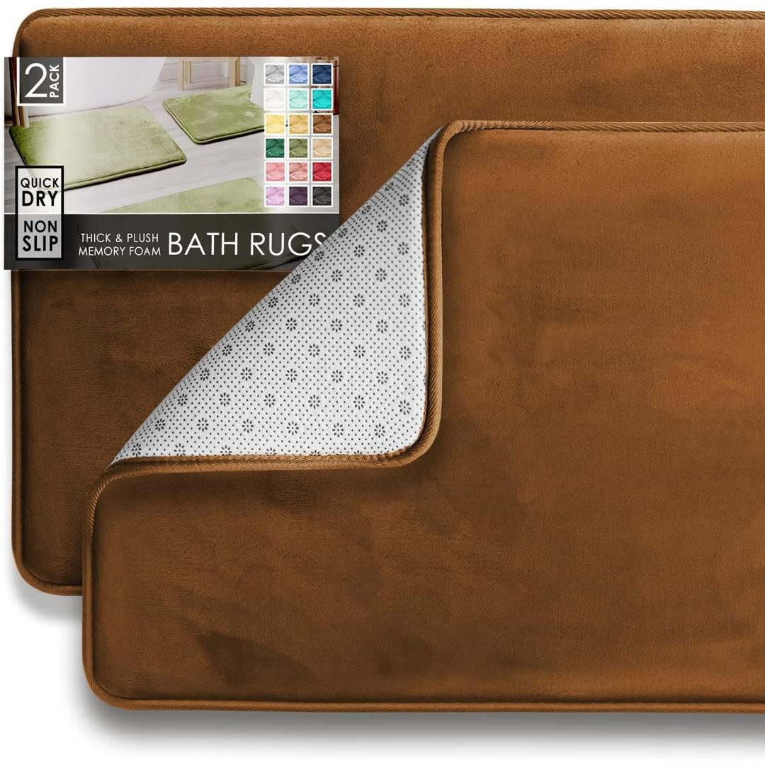 Clara Clark 1 Piece Bathroom Rug Bath Mat, Velvet Memory Foam Bath Mat for Bathroom - Non-Slip, PVC Backing Bath Rugs, Washable - Dries Quickly, Brown