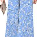 Women's Chiffon Dressy Pants High Waist Casual Wide Leg Palazzo Pants Loose Trousers with Pockets (Blue, XL)