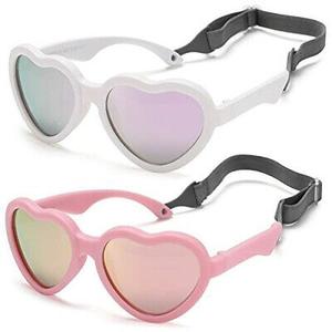 Flexible Heart Shaped Baby Polarized Sunglasses with Strap Adjustable Toddler & Infant Age 0-24 Months, 2 Pack