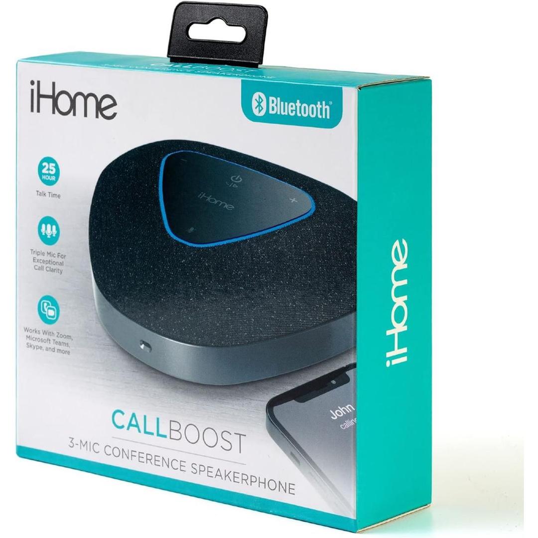 iHome Conference Speaker and Microphone, USB and Bluetooth Speaker, 3 Noise Cancelling Microphones for Home Office Compatible with Mac, Windows, iOS and Android
