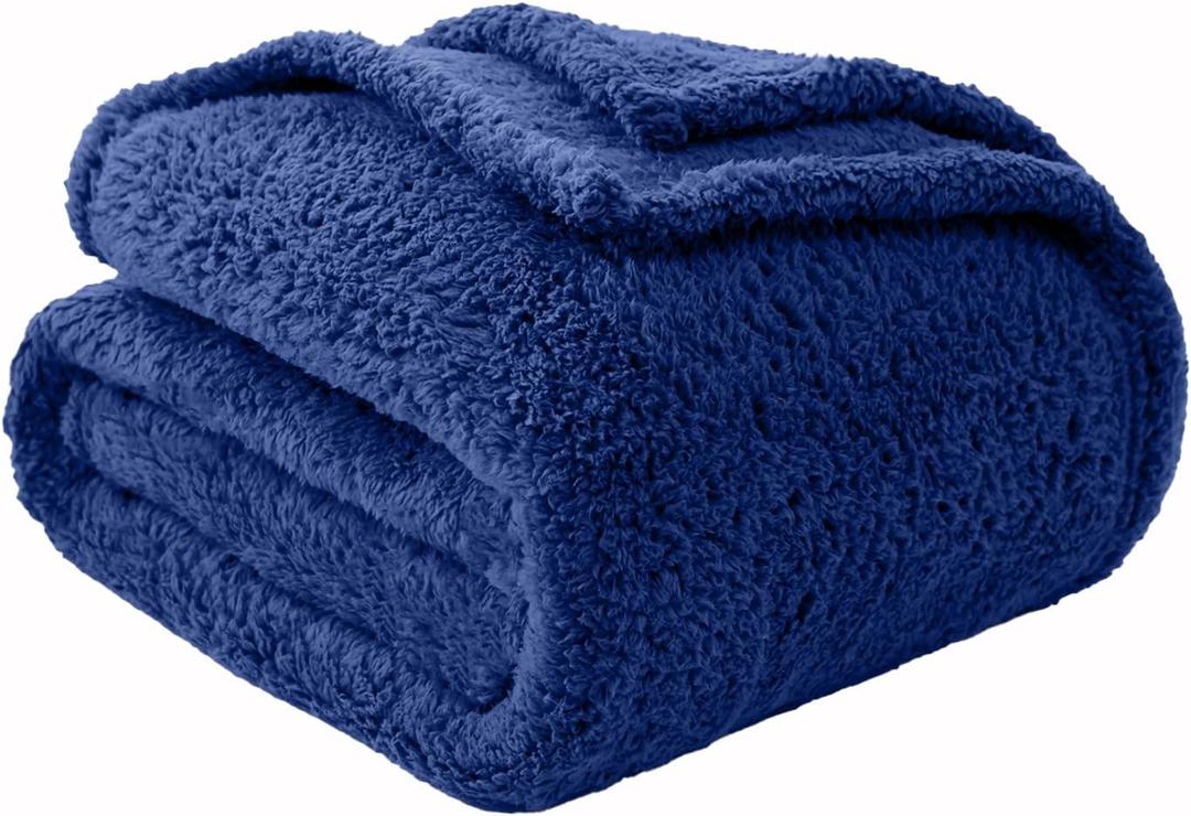 Sherpa Throw Blanket for Couch Soft Warm Thick Blanket Cozy and Warm for All Seasons Throw Blankets for Bed Sofa Throw Size 90"x90", Navy