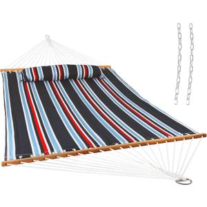 Sunnydaze Quilted Outdoor Hammock with Spreader Bars - Heavy-Duty 450-Pound Capacity Double Hammock for Outside - Nautical Stripe