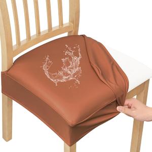 Smiry Waterproof Pu Leather Seat Covers for Dining Room Chairs Set of 6, Stretch Fit Removable Washable Kitchen Chair Seat Slipcovers Protector, No Rear Covers, Light Brown