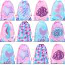 Clabby 10 Pcs Mermaid Drawstring Backpack Bulk Mermaid Party Favor Bags Candy Gifts Treat Bags for Birthday Party Supplies Fish Scales Under the Sea Ocean Theme Decoration